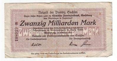 Banknote Inflation 20 Milliarden Mark Merseburg 1923
