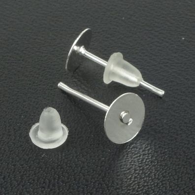 100 Ohrstecker mit Stopper Farbe Silber 12mm x 8mm Ohrringe Basteln nickelfrei