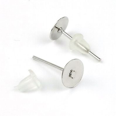 100 Ohrstecker + Stopper Farbe Silber antik 12mmx6mm Ohrringe basteln nickelfrei