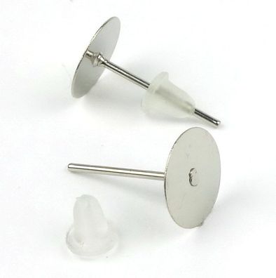 50 Ohrstecker + Stopper Farbe Silber antik 12mmx10mm Ohrringe Basteln nickelfrei