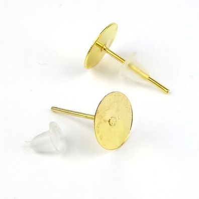 100 Ohrstecker mit Stopper Farbe Gold 12mm x 6mm Ohrringe Basteln nickelfrei