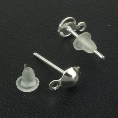 100 Ohrstecker mit Fädelloch und Stopper Farbe Silber Ohrringe Basteln