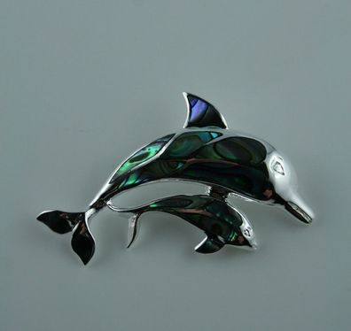 Sterling Silber Anhänger Delphin Paua Muschel Delphine Delfin