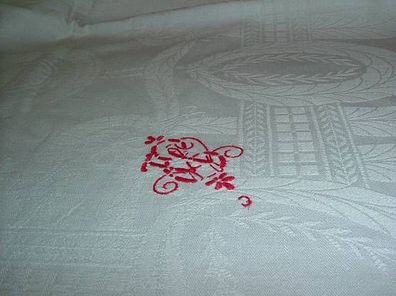 Tischdecke/ Tafeltuch Damast mit aufgestickten Initialen