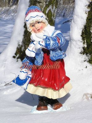 Winter Mädchen Schnee Dekoration Winterliche Figur Statue Mütze Handschue Haustür