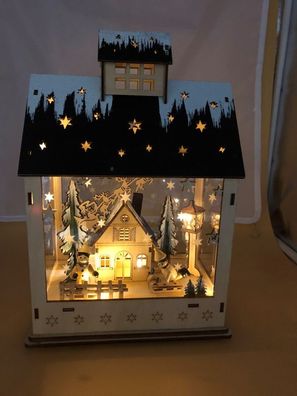 Weihnachtshaus mit LED Beleuchtung für Batteriebetrieb
