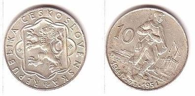 10 Kronen Silber Münze Tschechoslowakei 1954