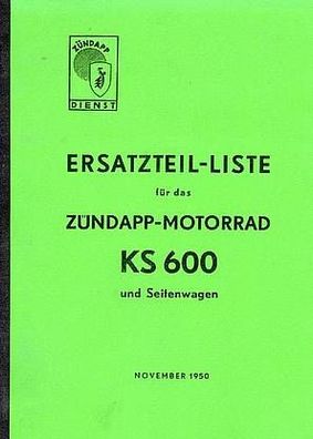 Ersatzteilliste für das Zündapp Motorrad KS 600 und Seitenwagen