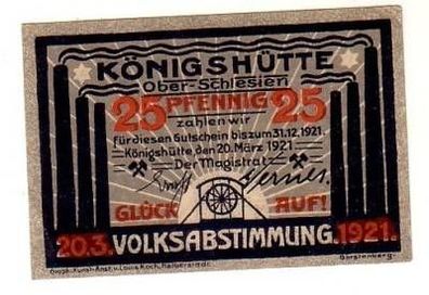 Banknote Notgeld 25 Pf. Königshütte Ober-Schlesien 1921