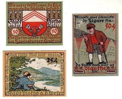 3 Banknoten Notgeld Stadt Vlotho an der Weser 1921