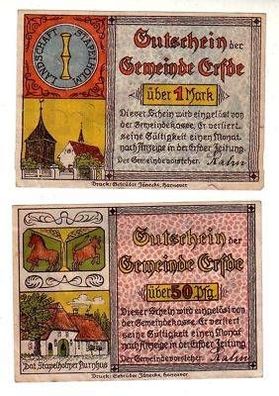 2 Banknoten Notgeld Gemeinde Erfde um 1920