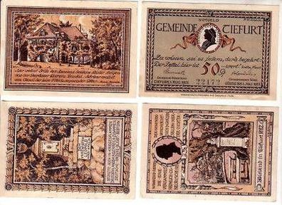 4 Banknoten Notgeld Gemeinde Tiefurt 1922