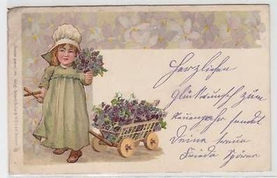 36724 Ak Kind mit Handwagen voll Blumen 1903