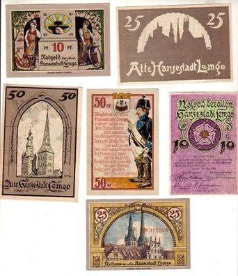 6 Banknoten Notgeld Hansestadt Lemgo 1921