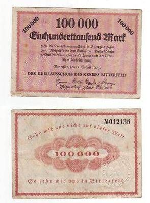 Banknote Inflation 100000 Mark Bitterfeld 1923
