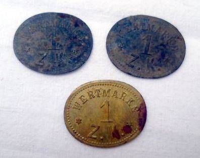 3 ovale Wertmarken 1 Z.K. um 1920