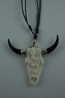 Büffel Schädel Bone Carving aus Bali Ganesha Handarbeit Sterling Silber