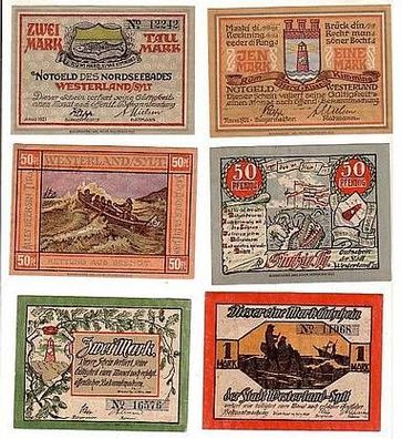 6 Banknoten Notgeld Stadt Westerland 1921
