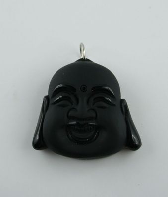 Buddha Anhänger gefrosteter Obsidian lachender Buddha Gesicht