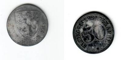 50 Pfennig Münzen Zink Notgeld Stadt Giessen 1918