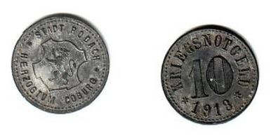10 Pfennig Münze Zink Notgeld Stadt Rodach 1918