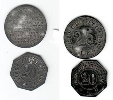 20 & 25 Pfennig Münzen Notgeld Stadt Zwiesel 1917,1919