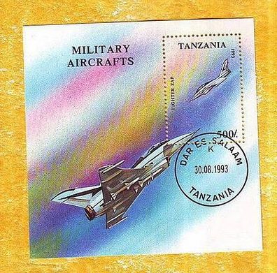 Tansania - Motivblock - Jagdflugzeug EAP gestempelt
