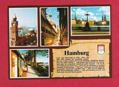 Postkarte- Hamburg mit 4 Abbildungen u. geschichtlichen Infos - neu