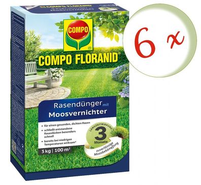 6 x COMPO Floranid® Rasendünger mit Moosvernichter, 3 kg