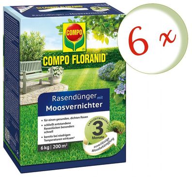 6 x COMPO Floranid® Rasendünger mit Moosvernichter, 6 kg