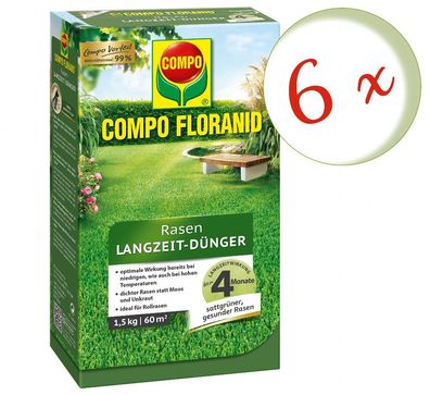 6 x COMPO Floranid® Rasen-Langzeitdünger, 1,5 kg