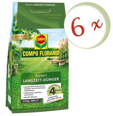 6 x COMPO Floranid® Rasen-Langzeitdünger, 12 kg
