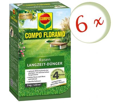 6 x COMPO Floranid® Rasen-Langzeitdünger, 3 kg