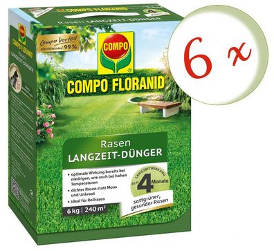 6 x COMPO Floranid® Rasen-Langzeitdünger, 6 kg
