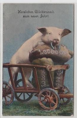 19828 Neujahrs Ak Schwein auf Handwagen 1916