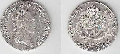 1/6 Taler Silber Münze Sachsen 1809 SGH