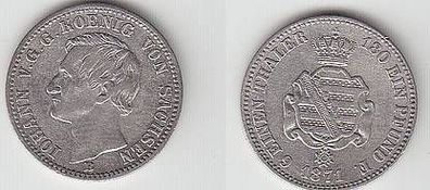 1/6 Taler Silber Münze Sachsen 1871 B