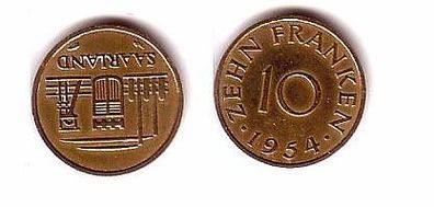 10 Franken Messing Münze Saarland 1954 ss/ vz