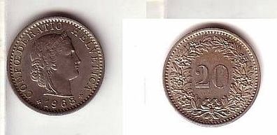 20 Rappen Nickel Münze Schweiz 1968 ss+