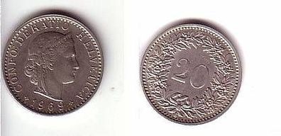 20 Rappen Nickel Münze Schweiz 1969 f. vz