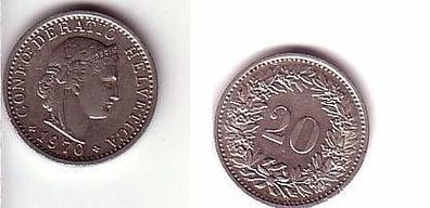 20 Rappen Nickel Münze Schweiz 1970 f. vz