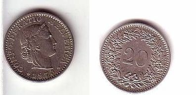20 Rappen Nickel Münze Schweiz 1974 ss+