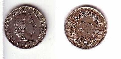 20 Rappen Nickel Münze Schweiz 1962 ss+