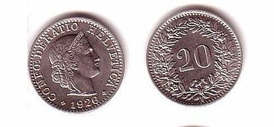 20 Rappen Nickel Münze Schweiz 1926 vz