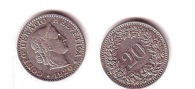 20 Rappen Nickel Münze Schweiz 1920 ss+