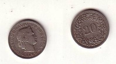 20 Rappen Nickel Münze Schweiz 1893 ss