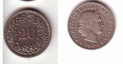 20 Rappen Nickel Münze Schweiz 1900 ss