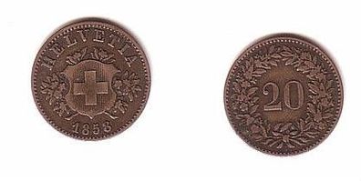 20 Rappen Nickel Münze Schweiz 1858 ss