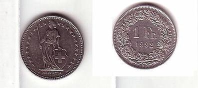 1 Franken Nickel Münze Schweiz 1992 vz