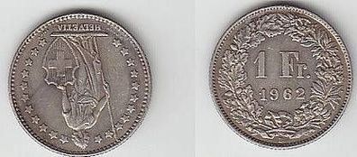 1 Franken Silber Münze Schweiz 1962 ss+